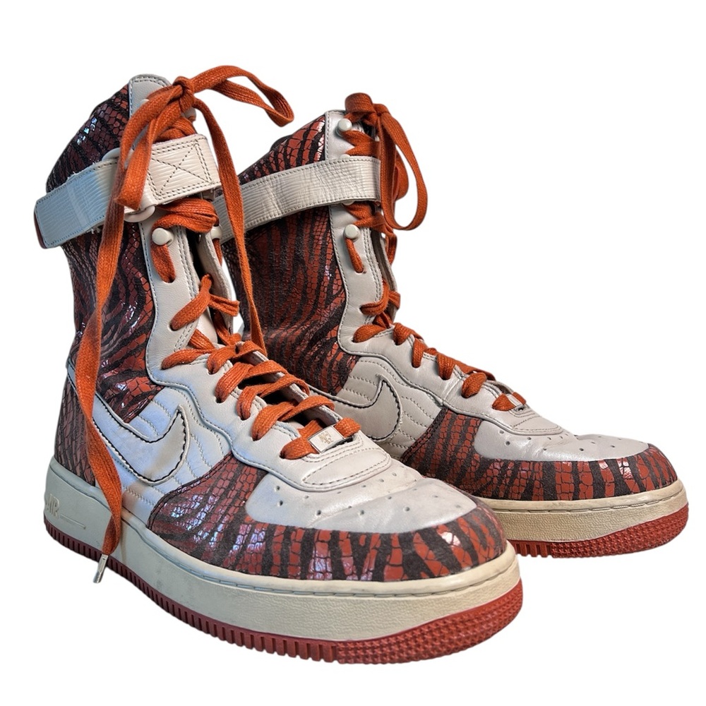 Nike Women’s Air Force 1 High 6” Wedge Sneakers Orange Zebra Print Size 9.5 Rare - Picture 2 of 14